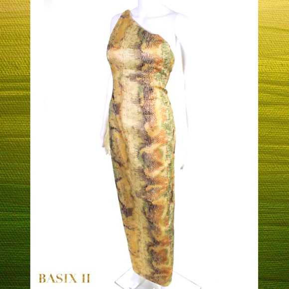 BASIX II Yellow/Green Snake Print 1Shoulder Dress - Picture 2 of 4